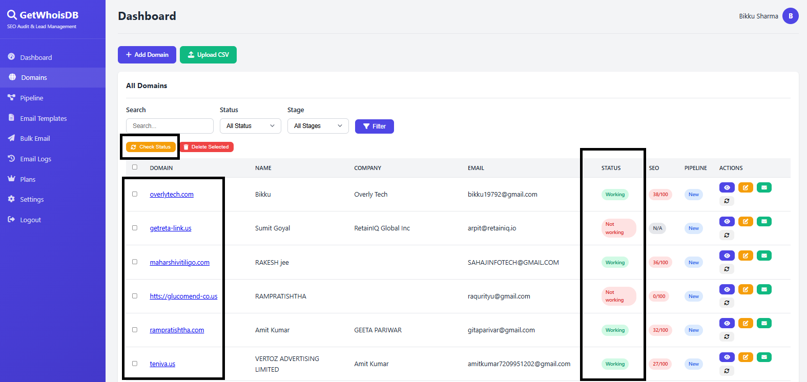 Domain list